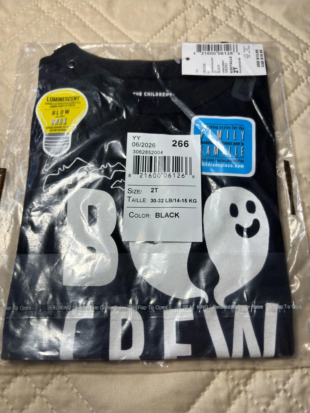 Children’s Place 2T Glow in the Dark Boo Crew tee